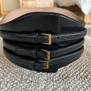 Alexander McQueen Black Leather Corset 3 Buckle Waist Belt Size 65 26